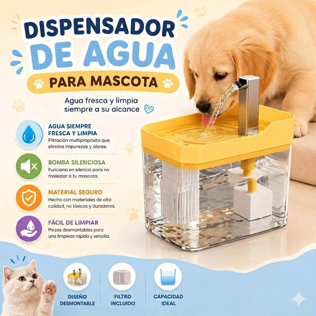 Fuente de agua para gatos y perros con bomba silenciosa y filtro