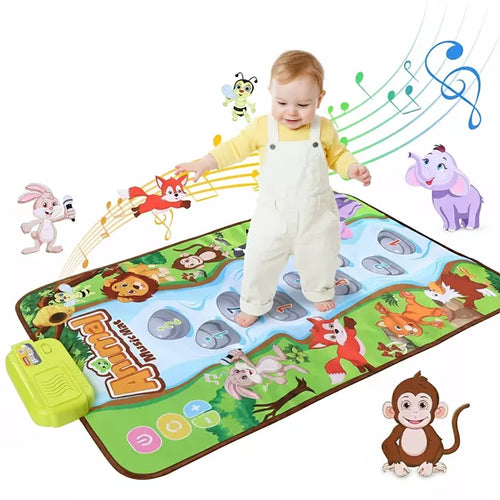 Alfombra musical para bebé con piano y juguetes colgantes