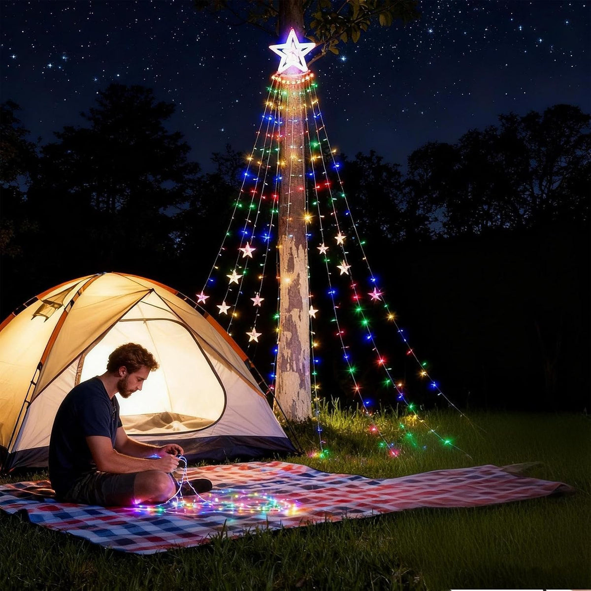 Luces Solares de Navidad en Cascada con Estrella