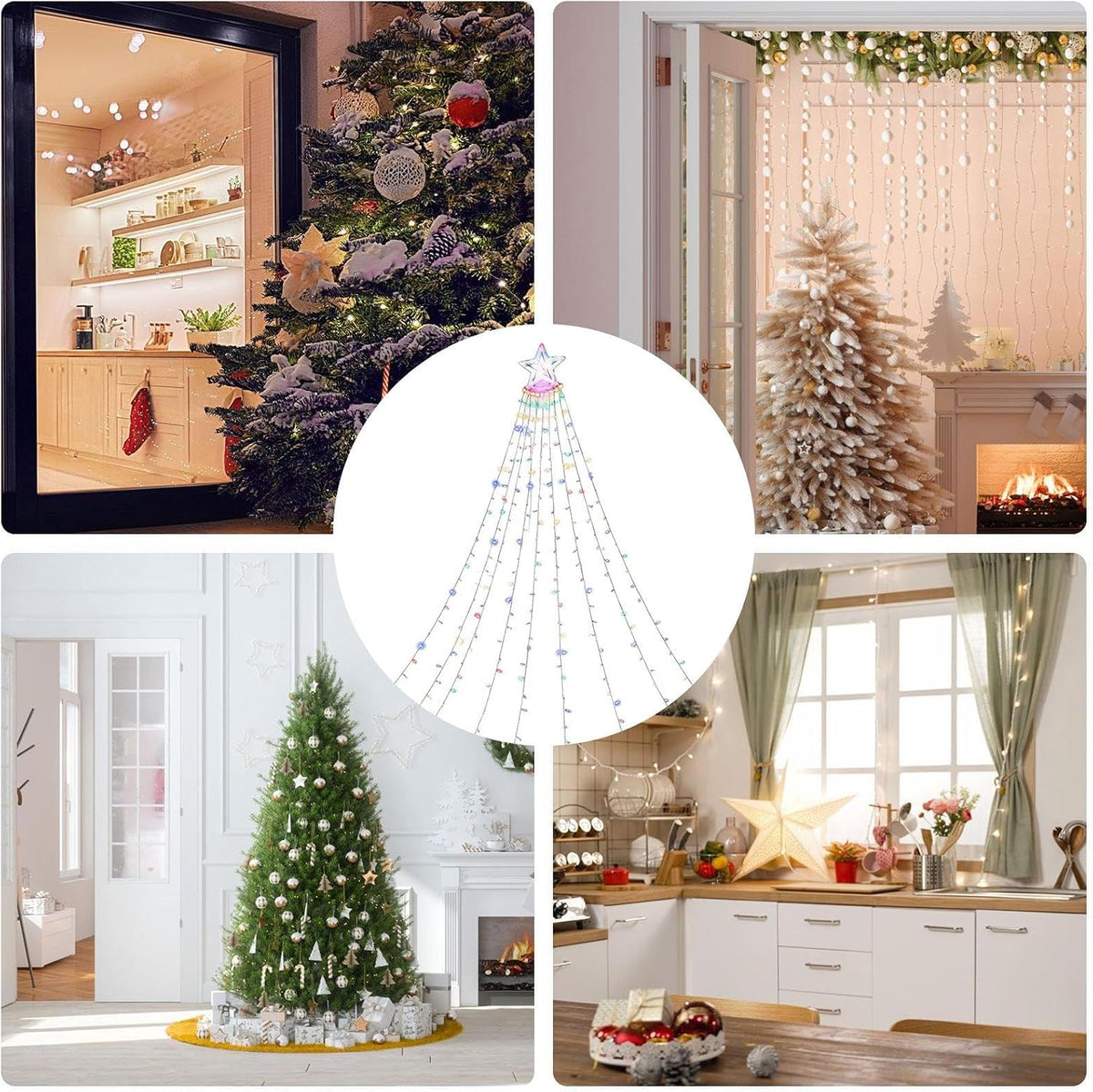 Luces Solares de Navidad en Cascada con Estrella